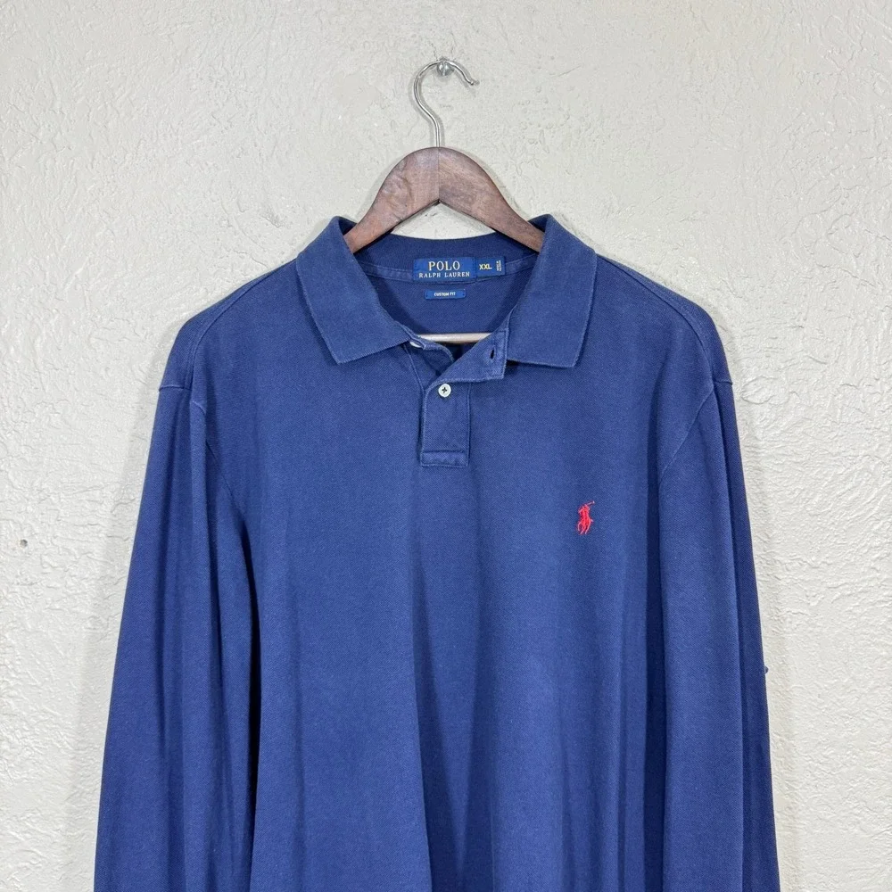 Polo Ralph Lauren Long Sleeve Polo Top XXL Navy Custom Fit Preppy 100% Cotton